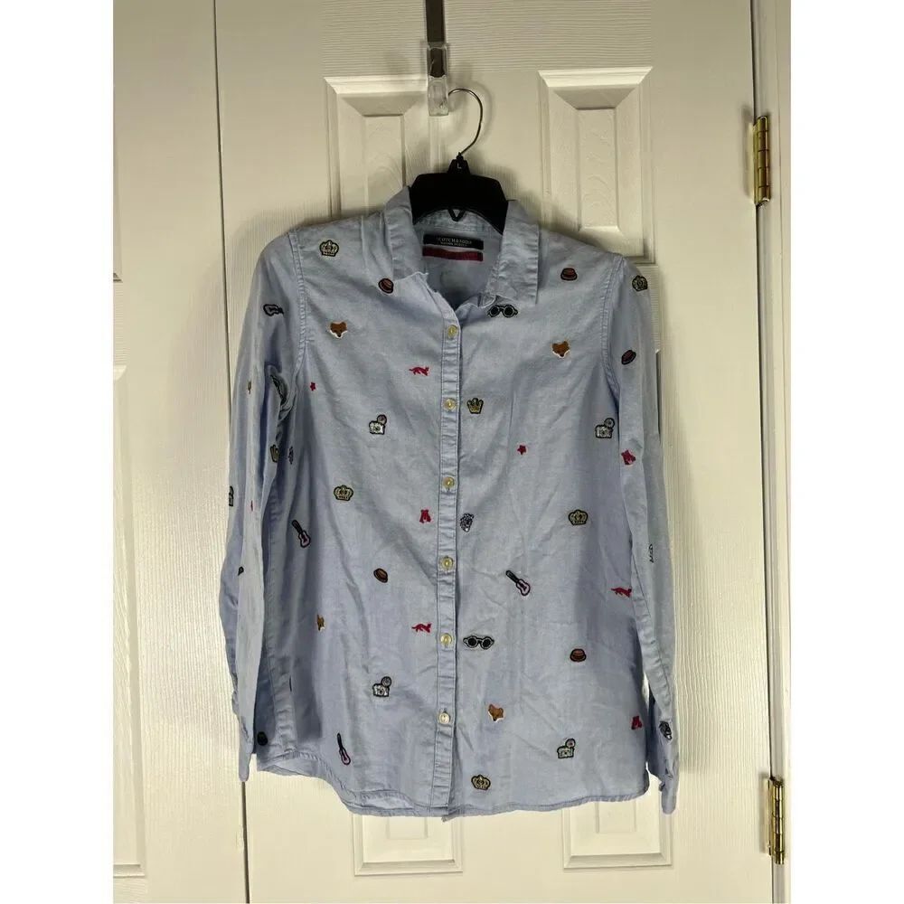 Scotch & Sofa Shirt Womens Clubhouse Royal Patch Pattern Oxford Size 1